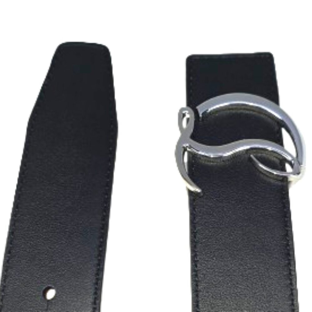 Christian Louboutin CL Logo Belt 40mm Black Calfskin Red Lining Silver Buckle - Picture 4 of 7